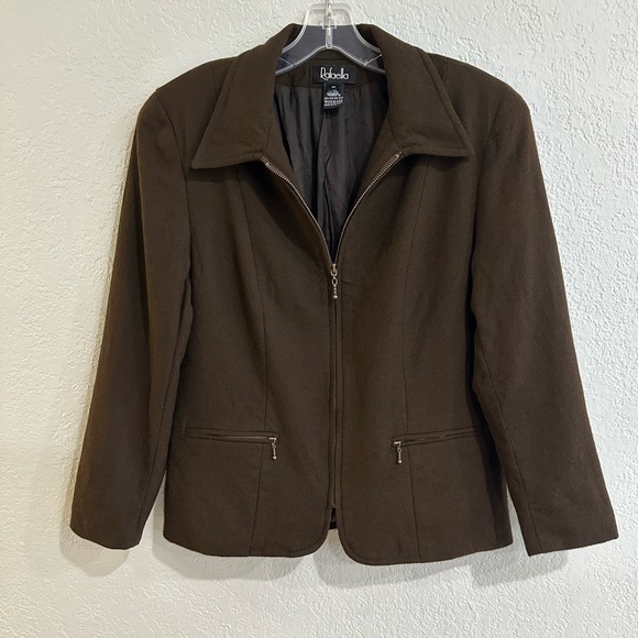 Rafaella 100%Wool Zip-Up Jacket Blazer Brown Size 10 - Picture 12 of 16